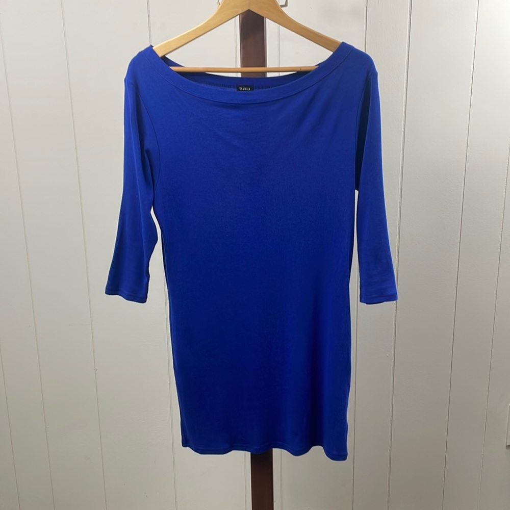 Talula Boat Neck Blue 3/4 Length Sleeve Dress